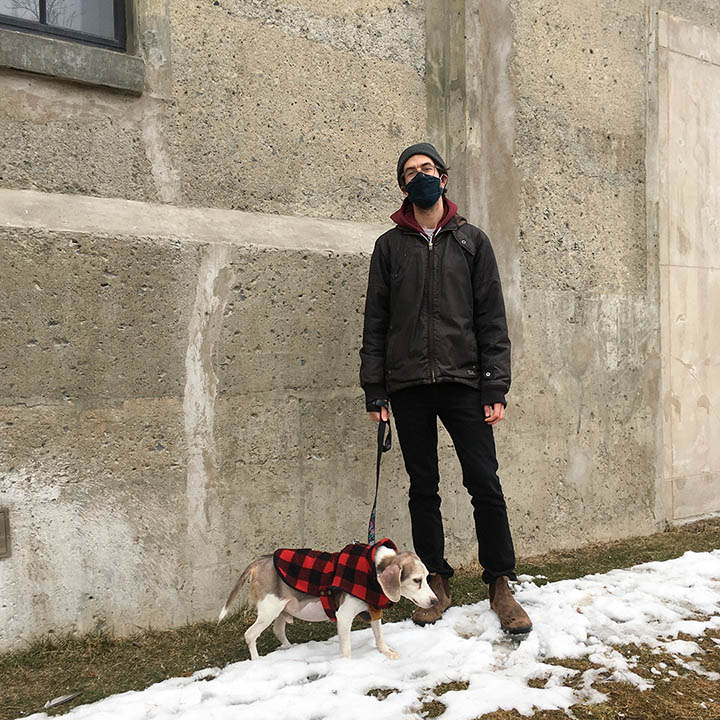 Me and our previous dog, Jack. RIP little dude. (Photo by Genevieve Simms, February 2021) Josh Holinaty and Jack the dog